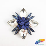 Diamond Flower Rhinestone Iron On Applique with Faux Suede Petals, IA-003