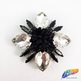 Diamond Flower Rhinestone Iron On Applique with Faux Suede Petals, IA-003