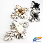 Diamond Flower Rhinestone Iron On Applique with Faux Suede Petals, IA-002