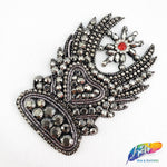 Heart on Fire Beaded Rhinestone Motif Applique,  BA-016