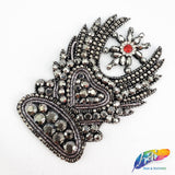Heart on Fire Beaded Rhinestone Motif Applique,  BA-016