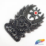 Heart on Fire Beaded Rhinestone Motif Applique,  BA-016