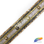 1 1/4” Multicolored Metallic Rhinestone Iron on Trim with Metallic Flatback Beads, IRT-044