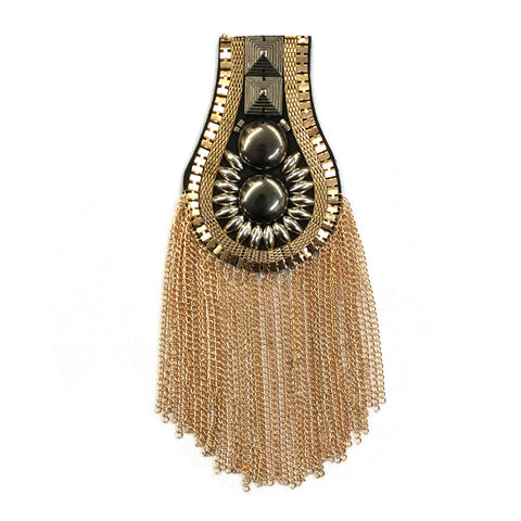 Studded Beaded Epaulet with Chain Tassels, EP-016 (sold per piece)
