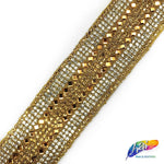 1 1/4” Gold/Crystal Rhinestone Iron on Trim with Diamond Stones, IRT-050