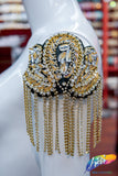 Beaded Rhinestone Epaulet with Rhinestone Cupchain Fringe, EP-032 (sold per piece)