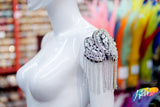 Beaded Rhinestone Epaulet with Rhinestone Cupchain Fringe, EP-032 (sold per piece)
