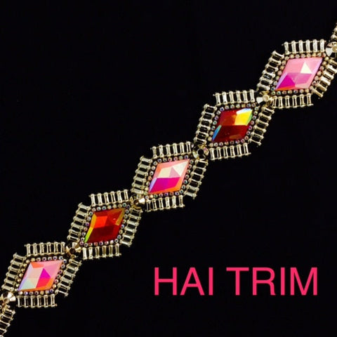 1 5/8" Red Pink AB Diamond Iron on Plastic Trim, IRT-051