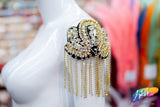 Beaded Rhinestone Epaulet with Rhinestone Cupchain Fringe, EP-032 (sold per piece)