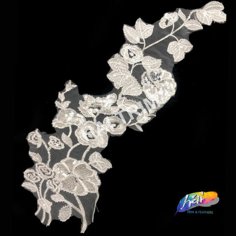 White Embroidered Lace Flower Sequins Applique, LAP-15