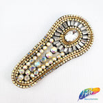 Gold Iridescent Rhinestone Applique on Black Mesh, BA-028