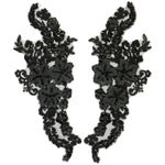 Black Beaded Rhinestone Flower Applique, LAP-40