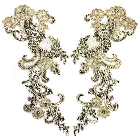 Light Gold Sequins Lace Applique LAP 41