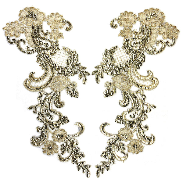 gold appliques for dresses Light Sequins Lace Applique (sold by pair), LAP-41 – Hai Trim & Feathers gold sequin applique