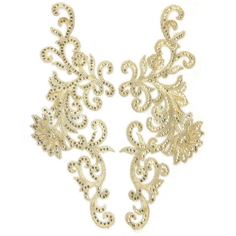 Light Gold Sequins Lace Applique, LAP-42