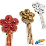 Flower Beaded Rhinestone Applique with Dangling Rhinestone Fringe, BA-025