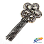 Flower Beaded Rhinestone Applique with Dangling Rhinestone Fringe, BA-025