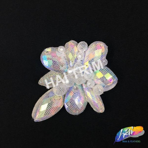 Clear AB Chunky Beaded Resin Stone Applique with Mesh Cover, BA-014