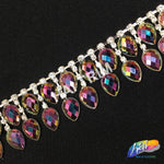 1 1/4” 2-row Dangling Colored Teardrop Rhinestone Trim Fringe, ACR-020