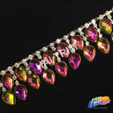 1 1/4” 2-row Dangling Colored Teardrop Rhinestone Trim Fringe, ACR-020