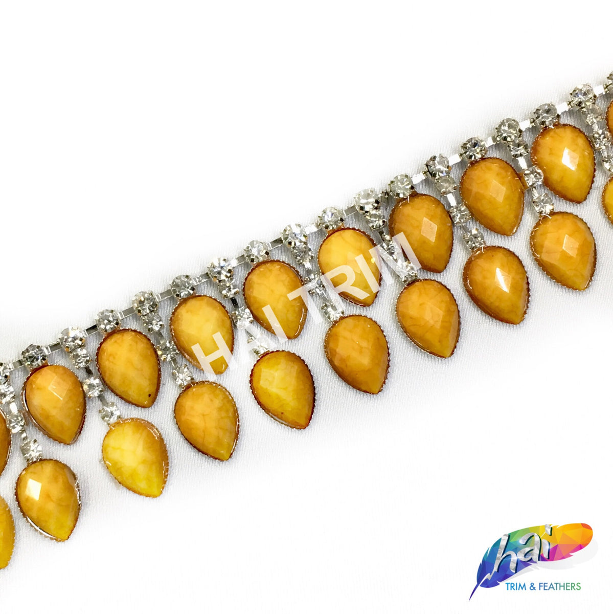 SALE! 1 1/4" 2-row Dangling Matte Color Teardrop Rhinestone Trim Fring