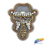 Cowboy Beaded Rhinestone Applique on Mesh, BA-023