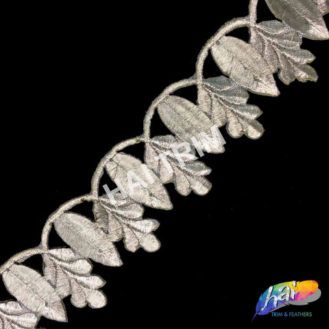 2" Metallic Leaf Vine Embroidered Trim, EMB-007