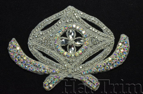 SALE! Beaded Rhinestone Applique, Wedding Formal Prom Crystal Patch, RA-222