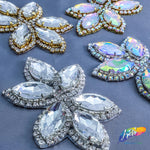 6-Petal Glass Flower Rhinestone Applique, RA-079