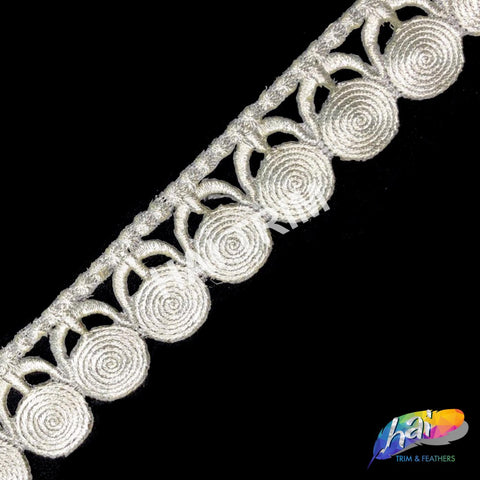 1 1/4" Silver Metallic Dangling Circle Embroidered Trim, EMB-009