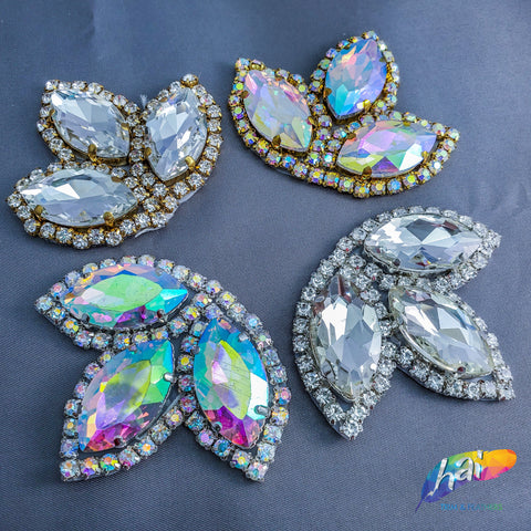 3-Petal Glass Flower Rhinestone Applique, RA-086