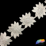 3 5/8" Metallic Flower Embroidered Trim with Rhinestones, EMB-028
