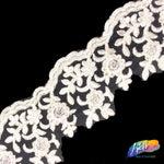 3 3/8" White Flower Embroidered Lace Trim, EMB-045
