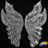 Black Diamond Wing Gel-Back Rhinestone Iron On Applique (sold by pair), IRA-003