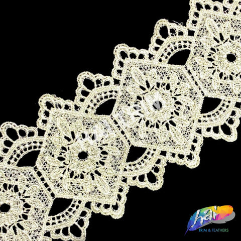 4 1/2" Light Yellow Diamond Embroidered Lace Trim, EMB-049