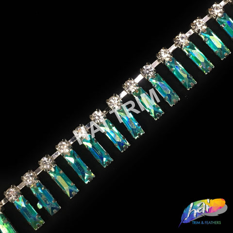 SALE! 3/4" Color AB Dangling Rectangle Stone Trim, ACR-017