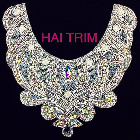 Crystal AB Collar Rhinestone Iron On Applique, IRA-022