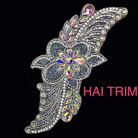 Crystal AB Flower Motif Iron On Applique, IRA-025