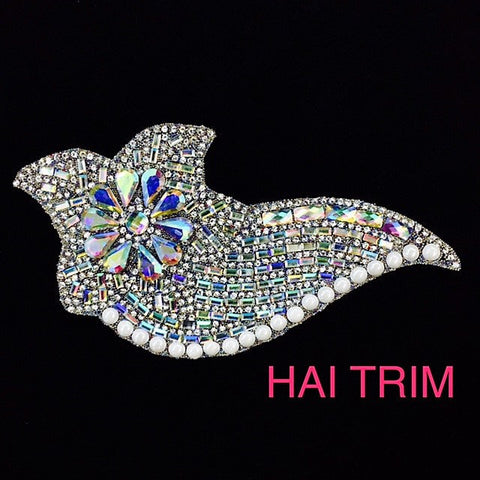 Crystal AB/White Beaded Rhinestones Motif Iron On Applique, IRA-032