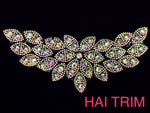 Colored Leaf Motif Rhinestone Iron On Applique, IRA-056
