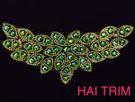 Colored Leaf Motif Rhinestone Iron On Applique, IRA-056