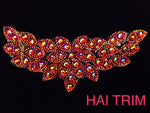 Colored Leaf Motif Rhinestone Iron On Applique, IRA-056