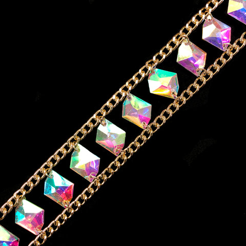 1 1/2" Gold AB Chained Diamond Stone Trim, ACR-055