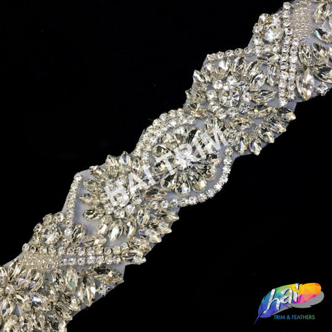 Rhinestone Trim Yard Crystal Wedding Trimming Fabric Rhinestone Appliqué  Fancy Rhinestone Sew on Trim With Net Back Thin Silver TR048 