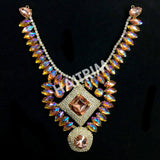 SALE! Fancy Colored Rhinestone Necklace Applique on Metal Setting, YH-093