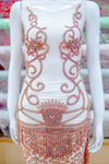 Rhinestone Flower Bodice Applique with Rhinestone Cupchain Fringe, RCN-002