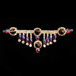 SALE! Fancy Colored Rhinestone Motif Applique with Dangling Rhinestones on Metal Setting YH-102