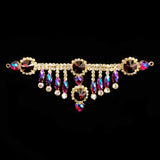 SALE! Fancy Colored Rhinestone Motif Applique with Dangling Rhinestones on Metal Setting YH-102