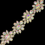 2" Crystal AB Flower Resin Iridescent Rhinestone Iron on Trim, IRT-085