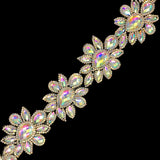 2" Crystal AB Flower Resin Iridescent Rhinestone Iron on Trim, IRT-085